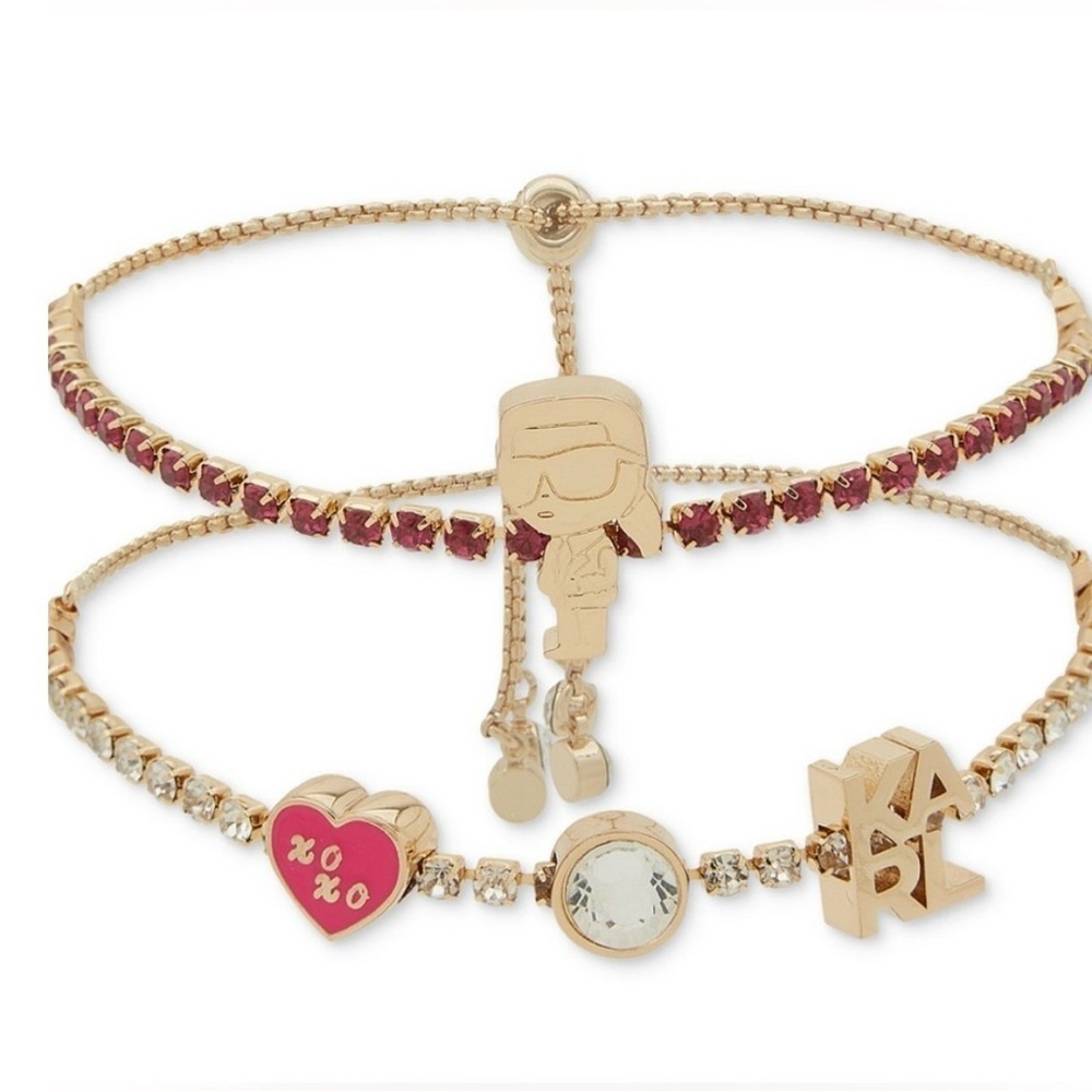 ✨ NEW Karl Lagerfeld 2-Piece Gold-Tone Bracelet Set – Crystal & Charm 🩷🕶️